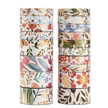 Imagem de Conjunto de adesivos Washi com estampa dourada de flores, florais, prateados, adesivos decorativos para artes faça-você-mesmo, materiais de diário, scrapbook, cartão, embrulho de presente