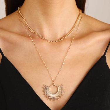 Imagem de Colar empilhável com pingente de girassol para mulheres – banhado a liga, joia criativa da moda, One Size, Liga de aço, Sem Pedra Preciosa