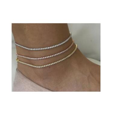 Imagem de Tornozeleira feminina banhada a ouro branco 18 quilates de aço inoxidável de 3 mm, dourado, tornozeleira feminina à prova d'água, Medium, Aço inoxidável, Sem Pedra Preciosa