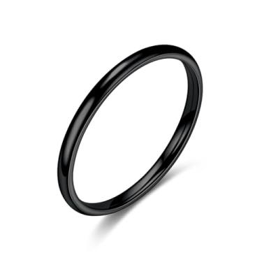 Imagem de Aliança de aço inoxidável com cúpula de 2 mm para mulheres e homens, anéis finos requintados e fofos, preto/prata/ouro/ouro rosa/cor, tamanho 4-13, presente de casamento e dia dos namorados para ela