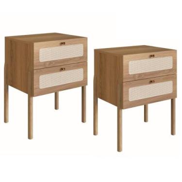 Imagem de Kit 02 Mesas De Cabeceira Palhinha Oslo Hanover Artesano