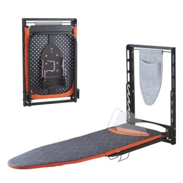 Imagem de Tábua de passar roupa montada na parede com suporte de ferro, tábua de engomar dobrável compacta de 42 x 14 para pequenos espaços, economia de espaço com capa de tecido de algodão e descanso de ferro