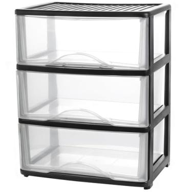 Imagem de BYCY Organizador de armazenamento de plástico preto com 3 gavetas com rodízios, organizador de montagem de carrinho organizador de papel para escritório arte artesanato suprimentos cômoda sala de aula