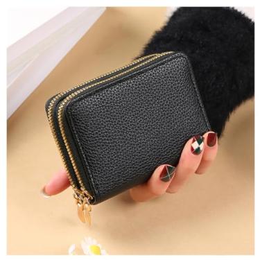Imagem de Carteira de cartão de crédito, porta-cartões de visita com zíper duplo para mulheres, porta-moedas tamanho compacto, Preto, Small, Porta-moedas com zíper duplo