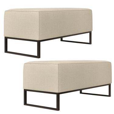 Imagem de Kit 02 Puffs Decorativo Para Sala de Estar Cléo W01 Base Ferro 90 cm Linho Champagne - Lyam Decor