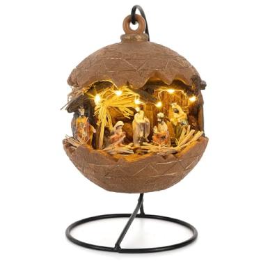 Imagem de CBAXEAXM Presépio com luzes LED e música, conjunto de presépio de Natal operado por bateria de resina para ambientes internos com sarja para decoração de Natal e capela para decoração de Natal