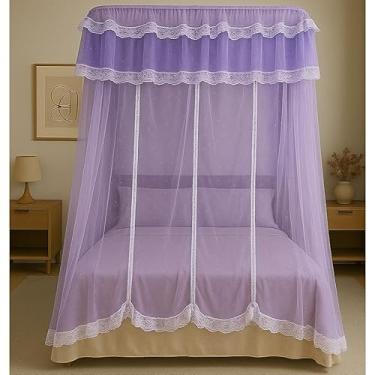 Imagem de Mosquiteiro Casal/Queen Peruano com Armação Luxo – Completo com Estrutura Metálica, Renda Volta ao Mundo, Estilo Palácio, Anti-Mosquito e Decorativo(Lilás,Queem)