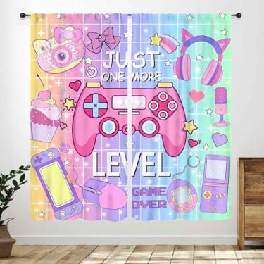 Imagem de Cortinas gamer para quarto de meninas, desenho animado rosa vintage, controle de jogos, tema anime, cortinas de janela, tratamentos, quarto de crianças, sala de estar, sala de jogos, 2 painéis, 106 x