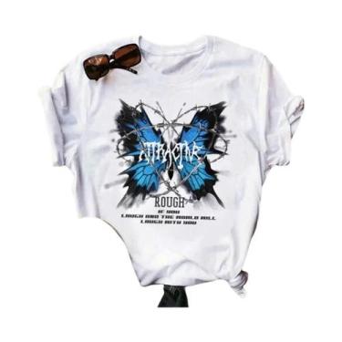 Imagem de Camiseta Feminina Harajuku Com Estampa De Árvore E Borboleta Gótica, G