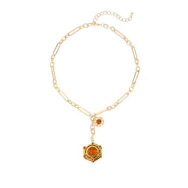 Imagem de SHANG JIURUI Colar feminino banhado a ouro 18 K com pingente de ágata grossa e coração de sol unissex, Medium, Latão, Ágata