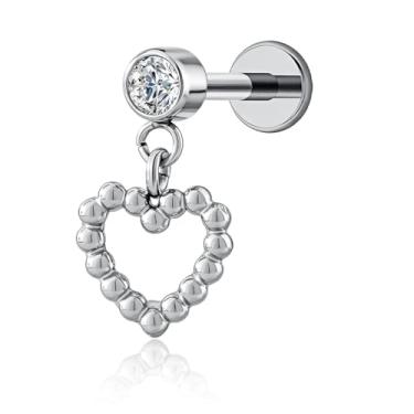 Imagem de FLORA PIERCING MINIBARBELL AÇO CIRÚRGICO PVD COM PINGENTE CORAÇÃO VAZADA PIERCING ORELHA TRAGUS HELIX CONCH MODA FEMININA 1.2X8 (PRATA)