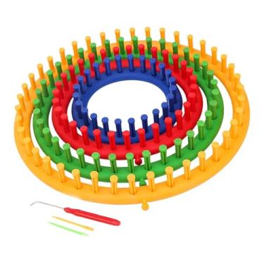 Imagem de Esquirla Conjunto de teares redondos para tricô, 4 tamanhos, máquina de tricô DIY para artesanato, reutilizável, para iniciantes, com agulha de crochê