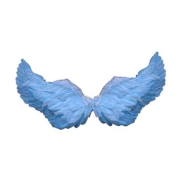 Imagem de UGPLM Asa de anjo de penas, fantasia leve e fofa para baile de máscaras de Halloween, Azul Claro