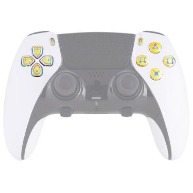 Imagem de eXtremeRate Multi-Colors Luminated D-pad Action Create Option Face Buttons for PS5 Edge Controller, 7 Colors 9 Effects D&F LED Kit for PS5 Edge Controller - Chrome Gold Classical Symbols Buttons