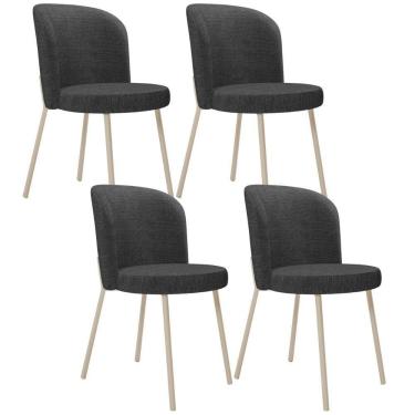 Imagem de Kit 4 Cadeiras Sala De Jantar Estofada Gavi Arena L02 Linho Cinza Escuro Lyam Decor