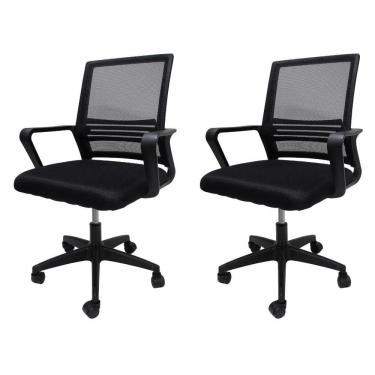 Imagem de Kit 2 Cadeira De Escritório Diretor Secretária Michigan Simples Giratória Tela Mesh - Preta Preto