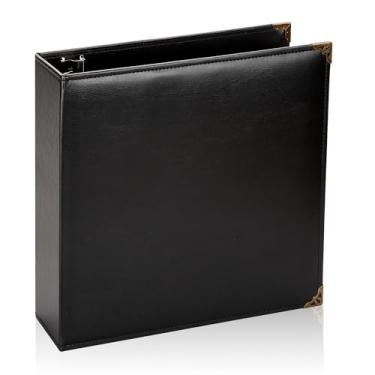 Imagem de Fichário vintage com 3 argolas de 5 cm, fichário de couro profissional com 3 anéis, três fichários para 21,6 cm x 28 cm, fichário D para álbum de fotos, casa, escola e material de escritório - preto