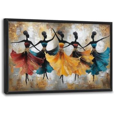 Imagem de Glocmna Arte de parede grande para sala de estar africana étnica tribal negra decoração de parede moderna abstrata dançando meninas negras pintura pintura impressão emoldurada decorações de arte casa