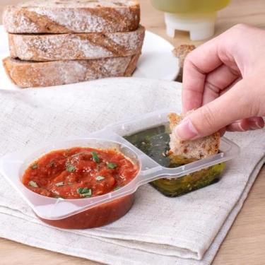 Imagem de Pacote com 6 recipientes de molho de compartimento duplo com tampas, potes de lanche portáteis transparentes à prova de vazamento para salada, lancheiras, piqueniques e viagens