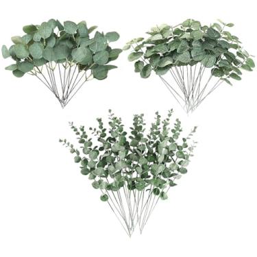 Imagem de GSHLLO 30 peças de hastes artificiais realistas de eucalipto folhas falsas ramos de eucalipto secos decorativos falsos ramos verdes plantas folhas de vegetação falsa arranjo de flores para decoração