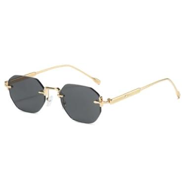 Imagem de HCHES Óculos de Sol Femininos de Luxo com Armação Metálica, Lentes Coloridas e Proteção UV400, Estilo Casual (Cinza Dourado)