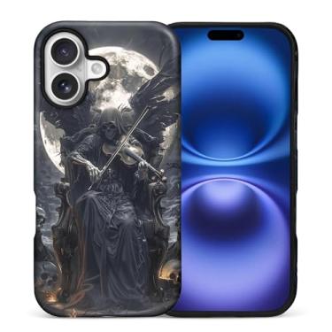 Imagem de WANKBLC Capa fosca compatível com iPhone 17 para meninas e meninos, design de corpo inteiro, silicone macio, proteção contra arranhões, padrão maluco, preto, Grim Reaper, violino, asas e lua