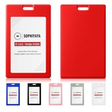 Imagem de SOPHIYAYA Pacote com 2 porta-crachás deslizantes – capa vertical de plástico rígido protege cartões de crédito para escritório, fábrica, professores, estudantes (vermelho)