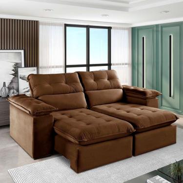 Imagem de Sofá Retrátil E Reclinável Texas 1,94m Veludo Cor Marrom 2131 Usb Sem Kit Usb
