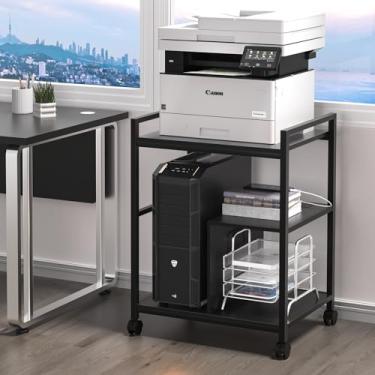 Imagem de Lerliuo Suporte de impressora com estação de carregamento e portas USB, mesa grande para impressora móvel de 3 níveis com prateleira de armazenamento, carrinho de impressora industrial com rodinhas