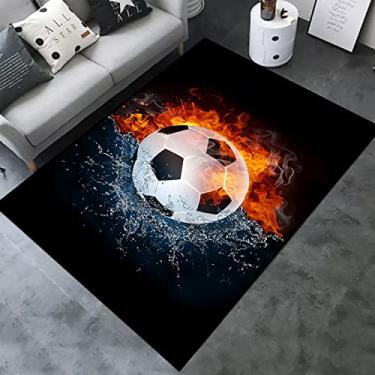 Imagem de Bola de futebol de fogo e água decoração de casa tapetes de área grande impressos para meninos adolescentes quarto de crianças, tapete de chão interno de borracha antiderrapante tapete de ioga, veludo de cristal durável sem pelos tapete de chão para sofá para sala de estar