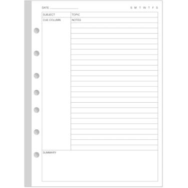 Imagem de Papel de enchimento Cornell Notes para mini fichários de 3 ou 7 anéis - 50 folhas/100 páginas, agenda semanal sem data, papel branco de 100 g/m², sem data, 14,7 x 21 cm
