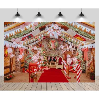 Imagem de CHNYWORK 2,1 x 1,5 m Fundo de escritório do Papai Noel, árvore de Natal, doces, caixa de correio, lareira de Natal, fundo de guirlanda de Natal, Feliz Natal, Ano Novo, decoração de festa, retrato