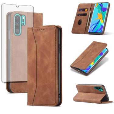 Imagem de Asuwish Capa carteira flip para celular Huawei P30 Pro com protetor de tela de vidro temperado, fecho magnético, suporte para cartão de crédito, suporte para celular, acessórios Havaí P30Pro P 30