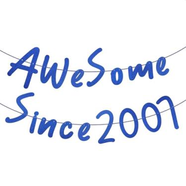 Imagem de Faixa Incrível Desde 2007, Decoração Faixa Incrível com Glitter Desde 2007 Suprimentos Engraçados para Decoração Festa de Aniversário de 18 Anos para Meninos e Meninas (Azul)