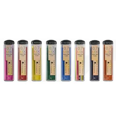 Imagem de MROOFUL Lapiseira colorida de 0,7 mm, conjunto de 7 cores, pacote com 8/total de 240 grafites com notas adesivas ecológicas