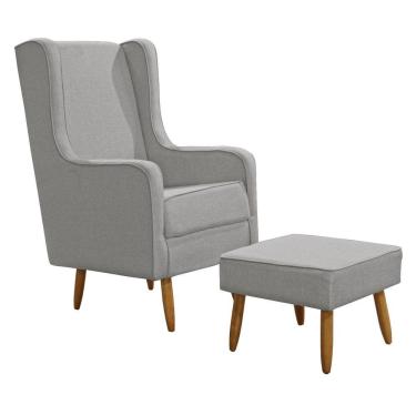 Imagem de Poltrona De Amamentação Cadeira áquila Cinza Pés Palito E Puff - Anjo De Casa