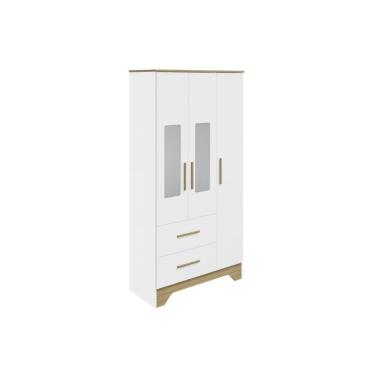 Imagem de Guarda Roupa 3 Portas C/ (2 Cristal) E 2 Gavetas Popy Retrô Branco/amendoa - Peroba