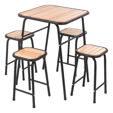 Imagem de Conjunto De Mesa E 4 Bancos Varanda Pequena Madeira E Aço