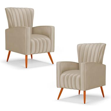 Imagem de Kit 02 Poltronas Decorativas Melody Com Pés Palito Suede Bege - Abmaza