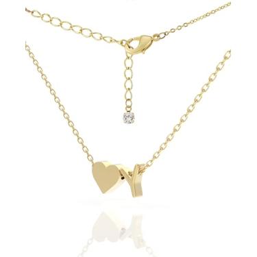 Imagem de Colar feminino com inicial banhada a ouro 18K delicado – Colar pequeno com pingente de coração em delicada corrente de cabo – Linda joia com monograma do alfabeto A-Z para mulheres, vem em uma caixa