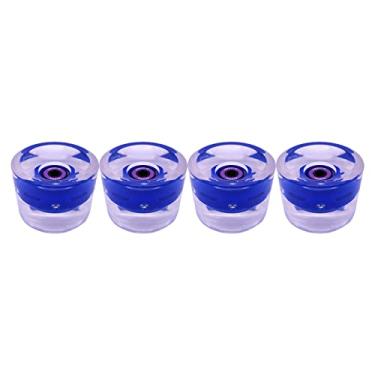 Imagem de Rodas de skate flash LED 70 mm - material PU, reduz a vibração, durômetro de 80 A - perfeito para esportes de parque e patinação de rua em cruzeiro - azul escuro e roxo
