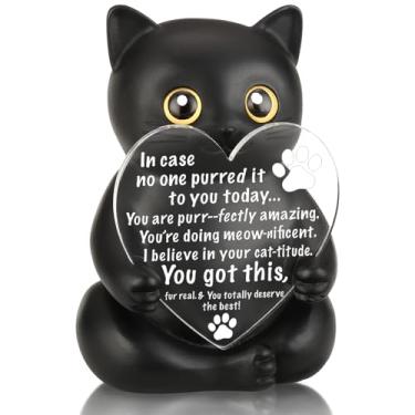 Imagem de FOUGSTA Estatueta engraçada de escritório, presente edificante para mulheres, estudantes, presentes de decoração de mesa motivacionais para amantes de gatos, presente de apoio à saúde mental para