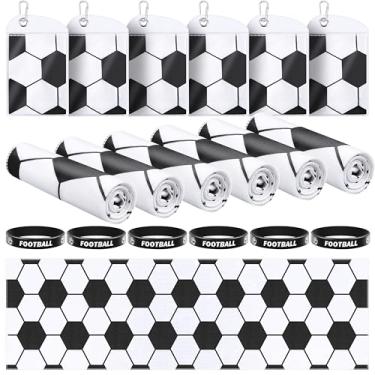 Imagem de Pacote com 6 toalhas refrescantes de futebol a granel 97 x 29 cm toalhas esportivas refrescantes com bolsas e pulseiras de futebol, toalhas frias respiráveis para pescoço, secagem rápida para