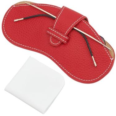 Imagem de CREATCABIN Estojo fino de couro bovino para óculos de sol de couro genuíno bolsa portátil para viagem para óculos de sol bolsa leve, Vermelho, 17.2 x 8cm