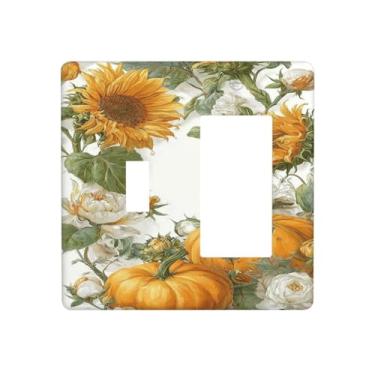 Imagem de Nadoabtm Capas de tomada girassóis, abóboras e rosas brancas, 1 interruptor 1 conjunto de balancim placa de parede elétrica decorativa para interruptor de luz para decoração de quarto de crianças