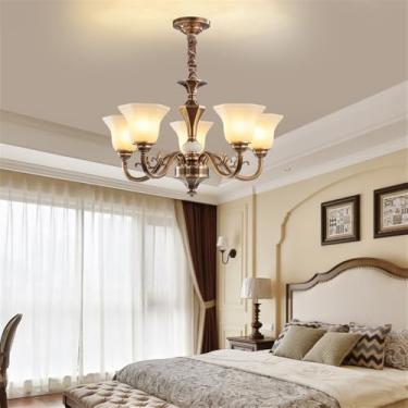 Imagem de Lustre americano de latão com LED, estilo europeu, luxuoso, para sala de estar, restaurante, quarto, villa, hotel, loja de roupas, luminária pendente (E 5 lâmpadas)