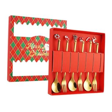 Imagem de Generic Garfos e colheres para talheres criativos de Natal Conjuntos de talheres para presente Colher de sobremesa versátil Conjunto de de Natal para, Ouro 6 Peças