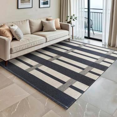 Imagem de Tapete Quarto e Sala Roma 2,00m x 2,50m Grande Antiderrapante (Cru Preto)