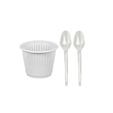 Imagem de Kit 100 Copinhos Branco Sobremesa 50ml Descartável Mais 100 Colheres Sobremesa Cristal Descartável