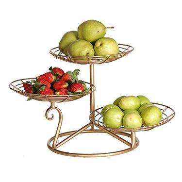 Imagem de Cesto de frutas de metal destacável, armazenamento de cesta de frutas, suporte decorativo de 3 camadas para reuniões domésticas, legumes, lanches, pão, itens domésticos (ouro 26,5 26,5 32 cm)